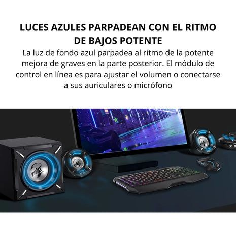 Sistema De Sonido Gamer Genius SW-G2.1 1000 26W Luz Led Azul - Negro