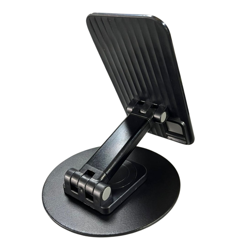 Soporte Para Celular Plegable Metalico / Giratorio 360° y Altura Ajustable, Negro