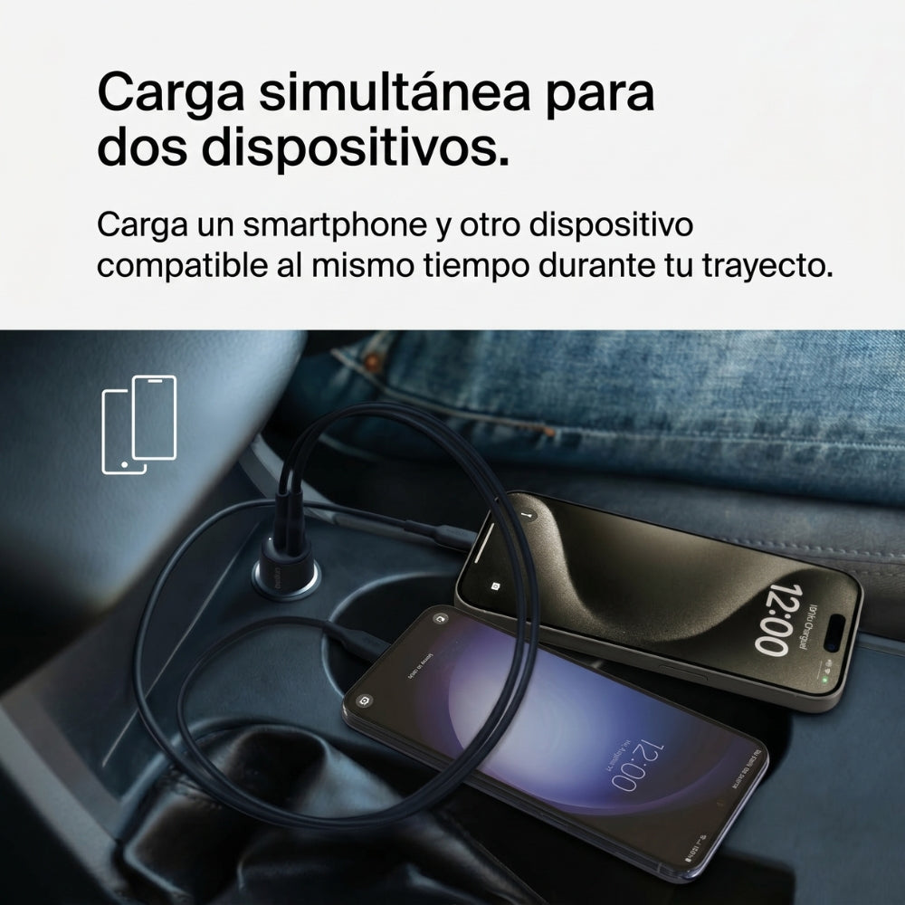Cargador de Carro Belkin CCB005btBK USB-C USB-A 42W con Carga Rápida para iPhone y Android