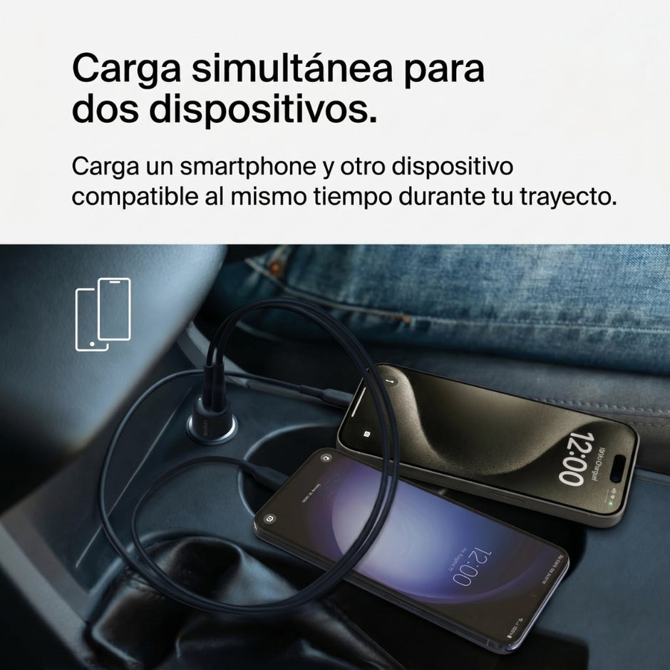 Cargador de Carro Belkin CCB005btBK USB-C USB-A 42W con Carga Rápida para iPhone y Android
