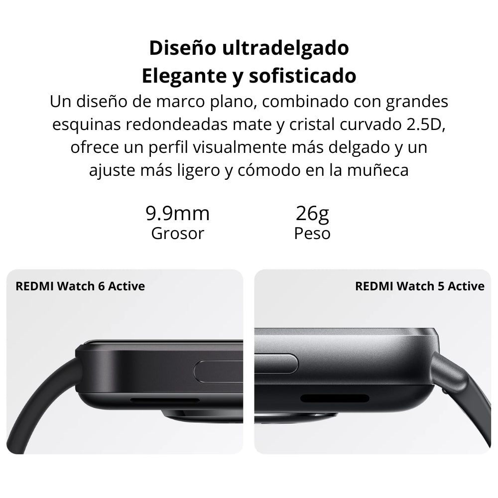Smartwatch Xiaomi Redmi Watch 6 Active Pantalla AMOLED 1.85” Llamadas Bluetooth 140 Sports IP68 - Negro