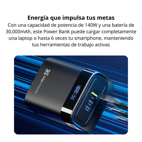 Batería Power Bank Klip Xtreme PowerCell KPB-850 | 30.000mAh Carga Rápida 140W 2xUSB-C PD + USB-A QC 3.0