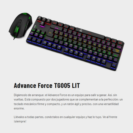 T-dagger Combo Gamer Advance Force TGS-005 LIT Teclado Mecánico Compacto + Mouse Gamer RGB