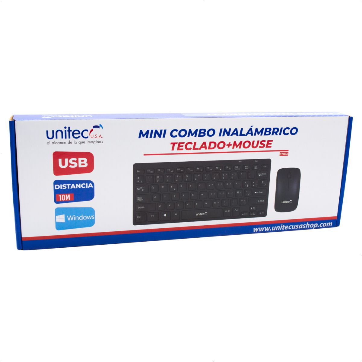 Mini Combo Unitec KT832 Teclado y Mouse Inalámbrico USB 2.4GHz Compacto con 1200 DPI