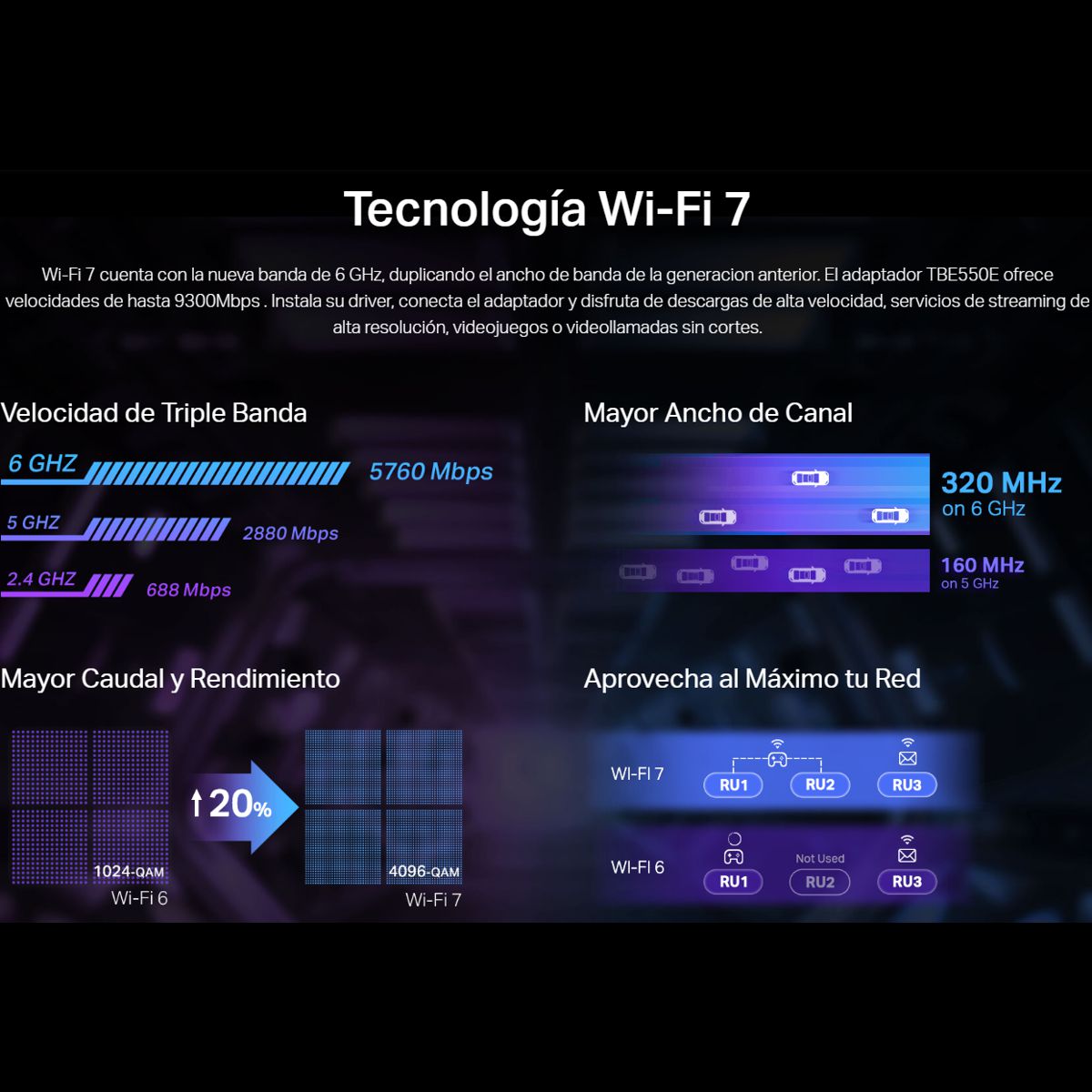 Adaptador Wi-Fi 7 PCIe TP-Link Archer TBE550E BE9300 Triple Banda con Bluetooth 5.4 y Antenas Magnéticas