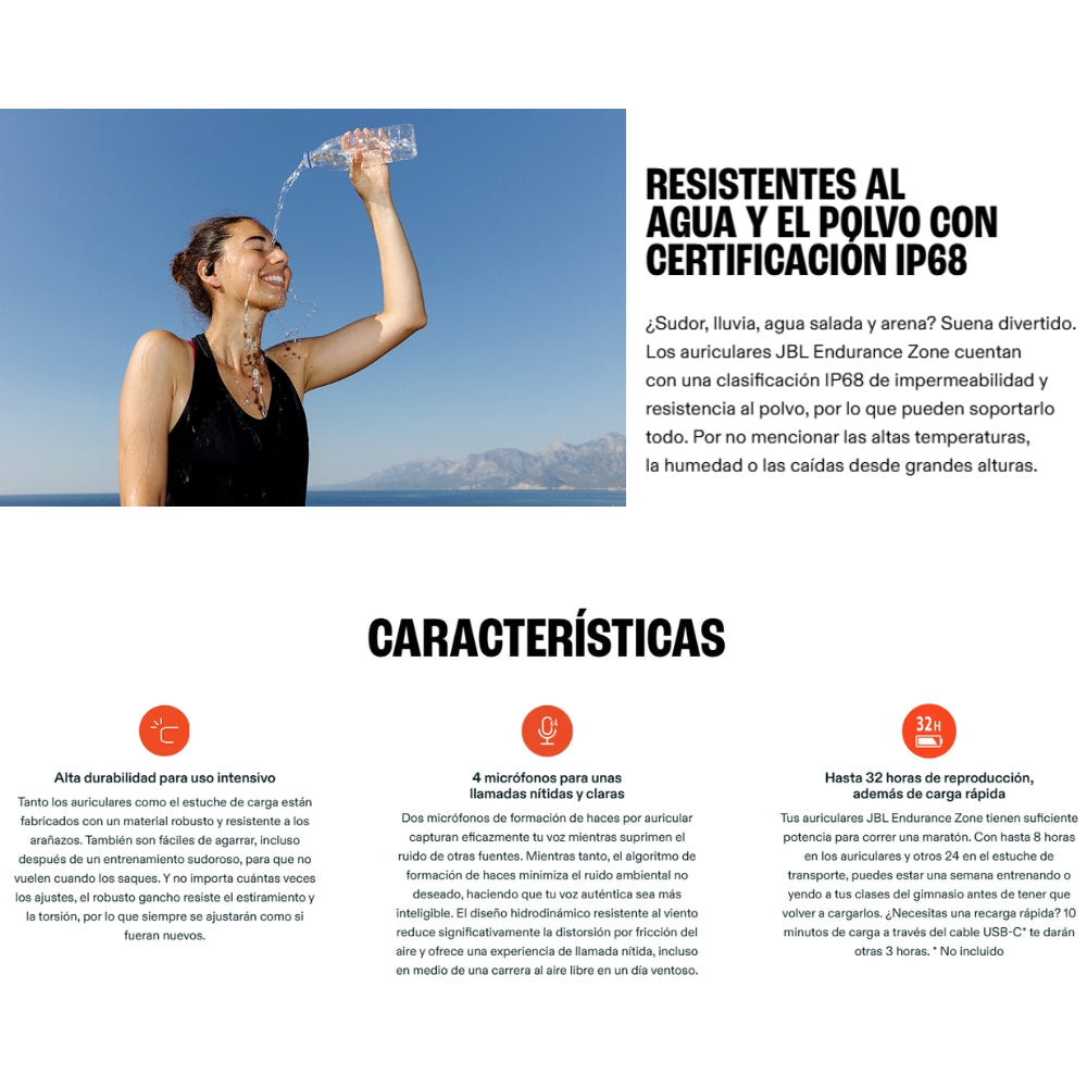 Auriculares Deportivos JBL Endurance Zone, TWS con Certificación IP68 y Tecnología OpenSound