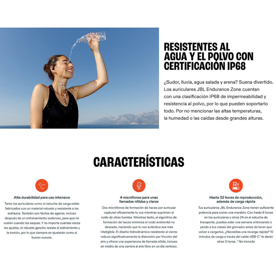 Auriculares Deportivos JBL Endurance Zone, TWS con Certificación IP68 y Tecnología OpenSound