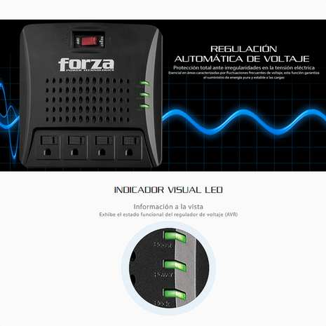 Regulador Automático de Voltaje Forza FVR-3001 de 3000VA/1500W con 4 Tomas