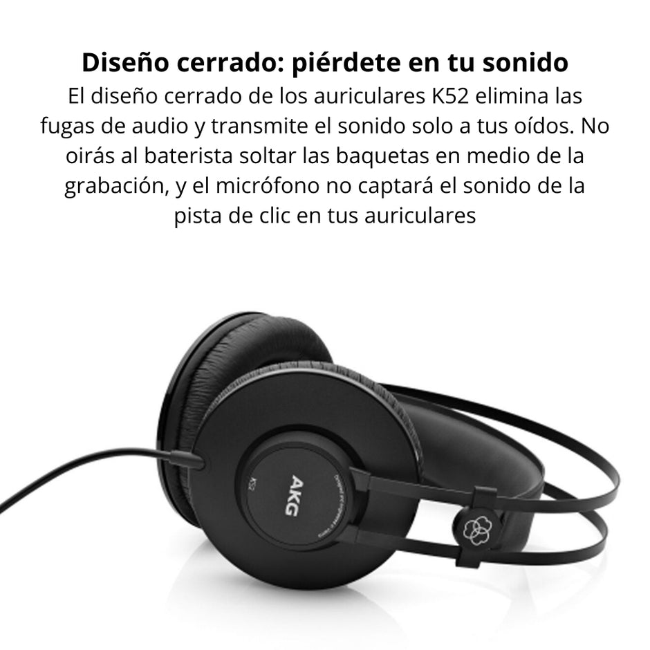 Audífonos de Estudio AKG K52 Profesionales Cerrados Monitoreo 40mm 18Hz-20kHz Cable 2.5m - Negro Mate