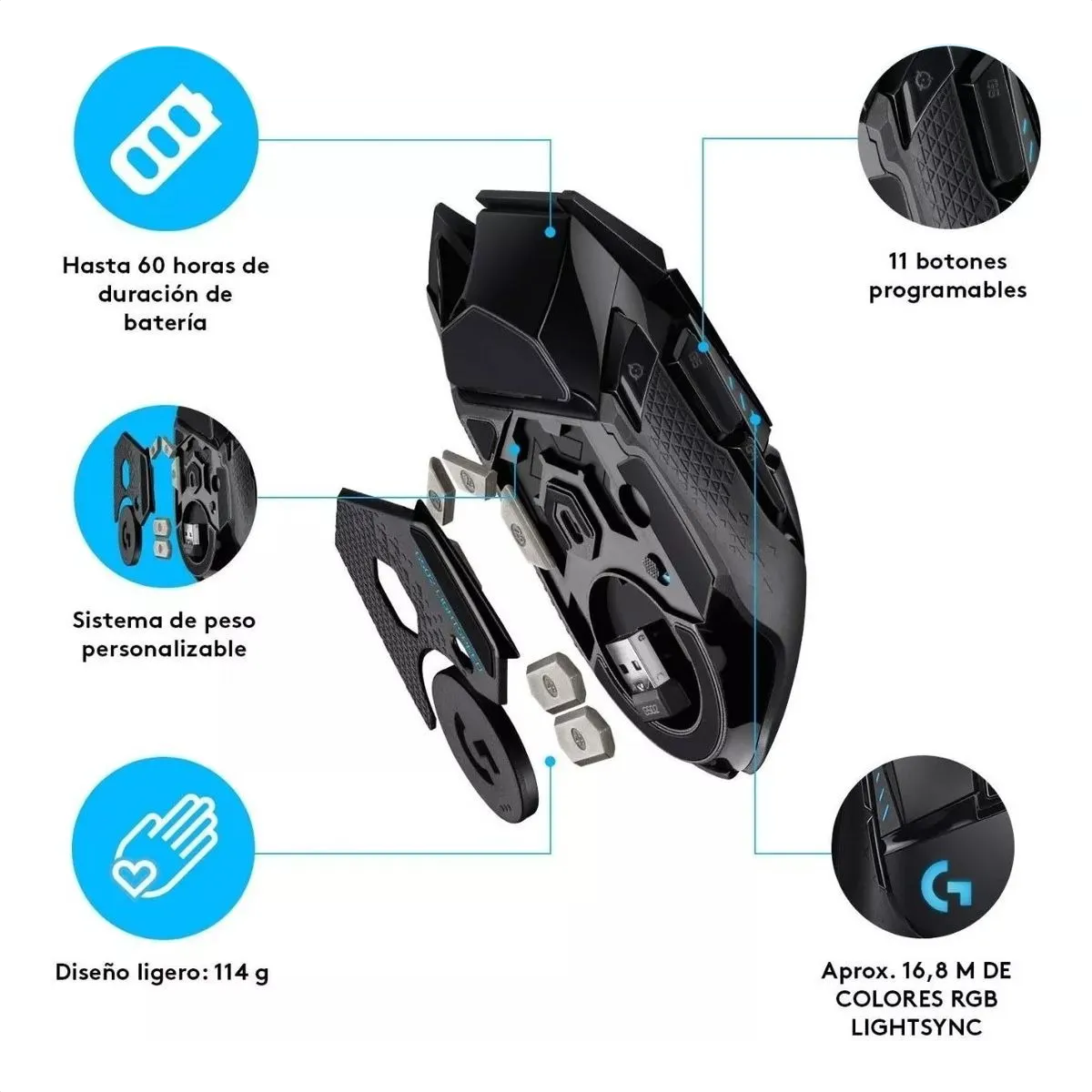Mouse Gamer Inalámbrico Logitech G502 LIGHTSPEED 25600 DPI Sensor HERO 25K RGB LIGHTSYNC - Negro