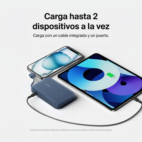 Batería Portátil Power Bank Belkin BoostCharge 10000mAh 20W Power Delivery Cable USB-C Integrado - Azul