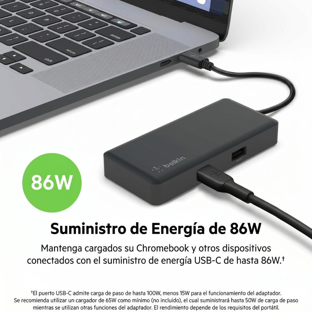 Adaptador Belkin INC008TTBK USB-C 5 en 1 con HDMI RJ45 2 USB-A y USB-C Hub Multiport para Laptop