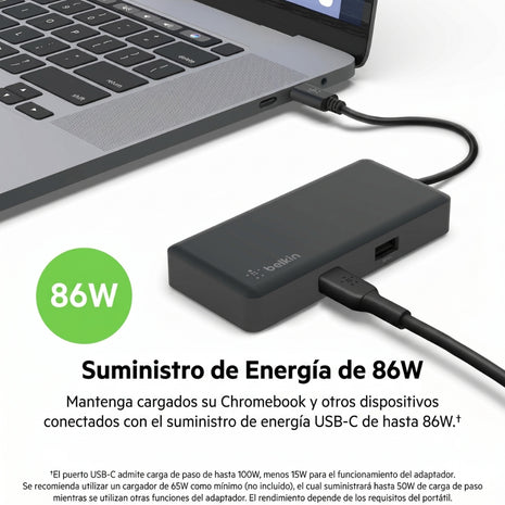 Adaptador Belkin INC008TTBK USB-C 5 en 1 con HDMI RJ45 2 USB-A y USB-C Hub Multiport para Laptop
