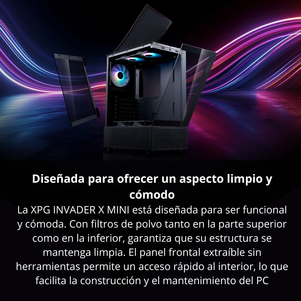 Gabinete Pc Gamer Adata XPG Invader X Mini, Caja ATX Sin Fuente, con 5 Coolers ARGB