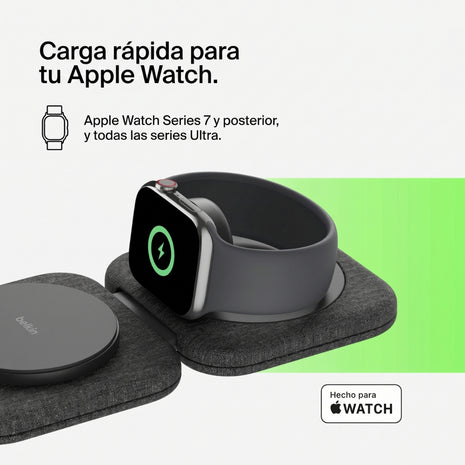 Cargador Inalámbrico Belkin 2 en 1 Magnetic Travel Pad Qi2 WIZ026ttBK 15W iPhone AirPods Carga Rápida