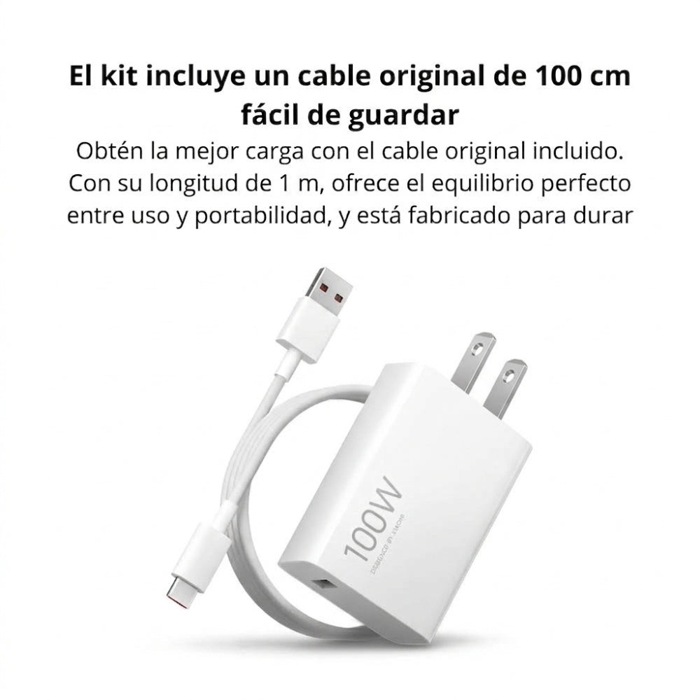 Combo Xiaomi Turbo Cargador 100W + Cable 1M USB a USB-C / 100% Original - Blanco