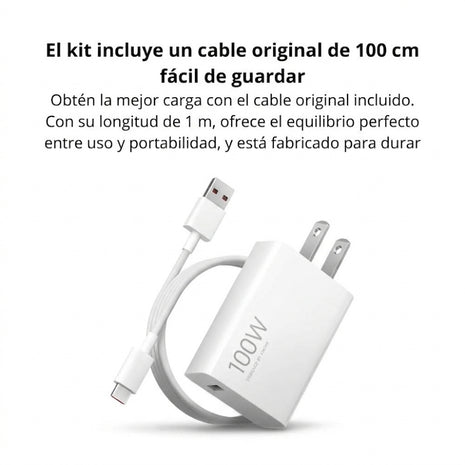 Combo Xiaomi Turbo Cargador 100W + Cable 1M USB a USB-C / 100% Original - Blanco