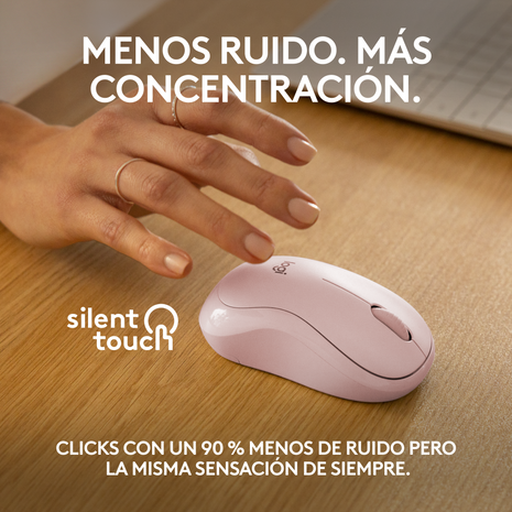 Logitech M240 Silent Ratón Bluetooth Inalámbrico 90% Más Silencioso Compacto y Cómodo - Rosa