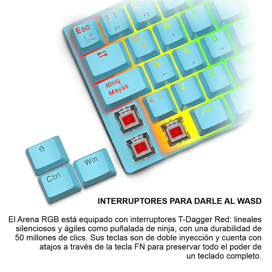 Teclado Mecánico 60%, T-dagger Arena Blue Tgk321b Rgb, Español, Red Switch