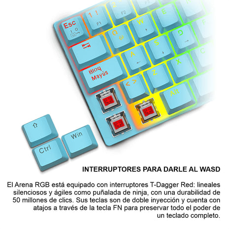 Teclado Mecánico 60%, T-dagger Arena Blue Tgk321b Rgb, Español, Red Switch