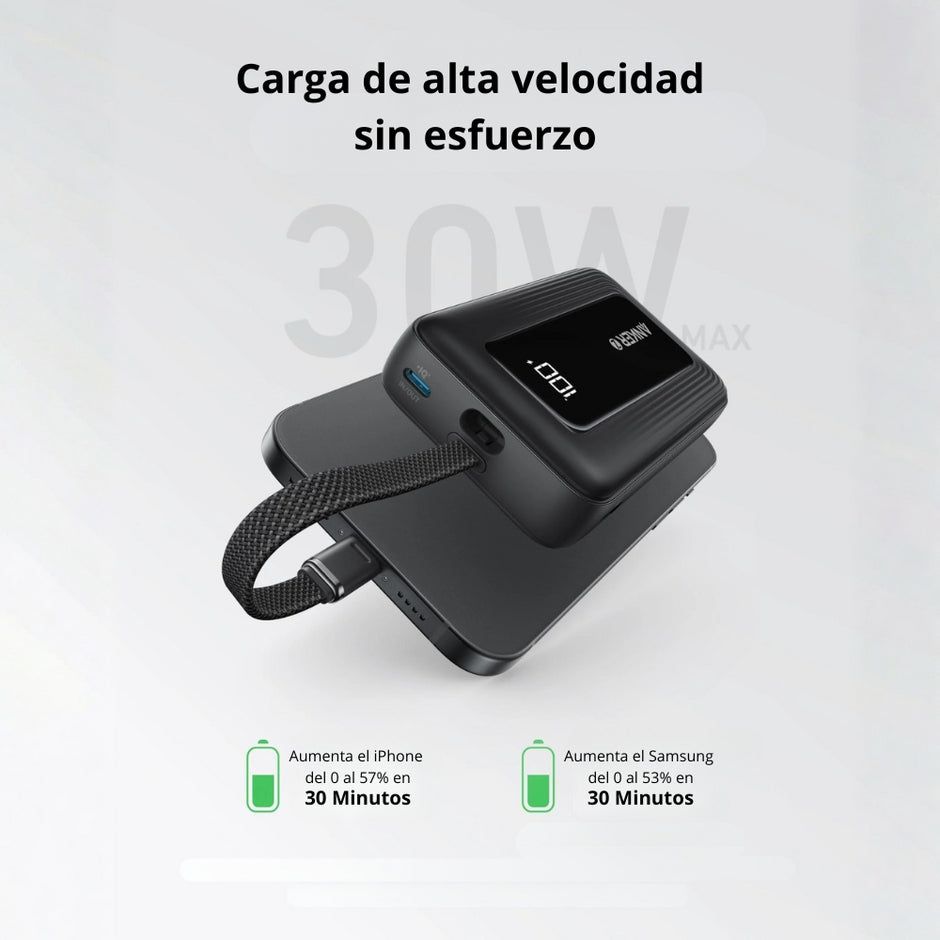 Power Bank Anker Zolo A1685 10000mAh 30W con Cable USB-C Integrado y Carga Rápida PD - Blanco