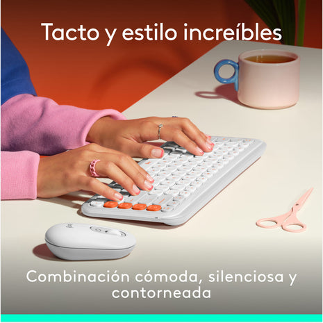 Combo Inalámbrico Logitech POP Icon Teclado y Mouse Bluetooth SilentTouch Multidispositivo - Blanco