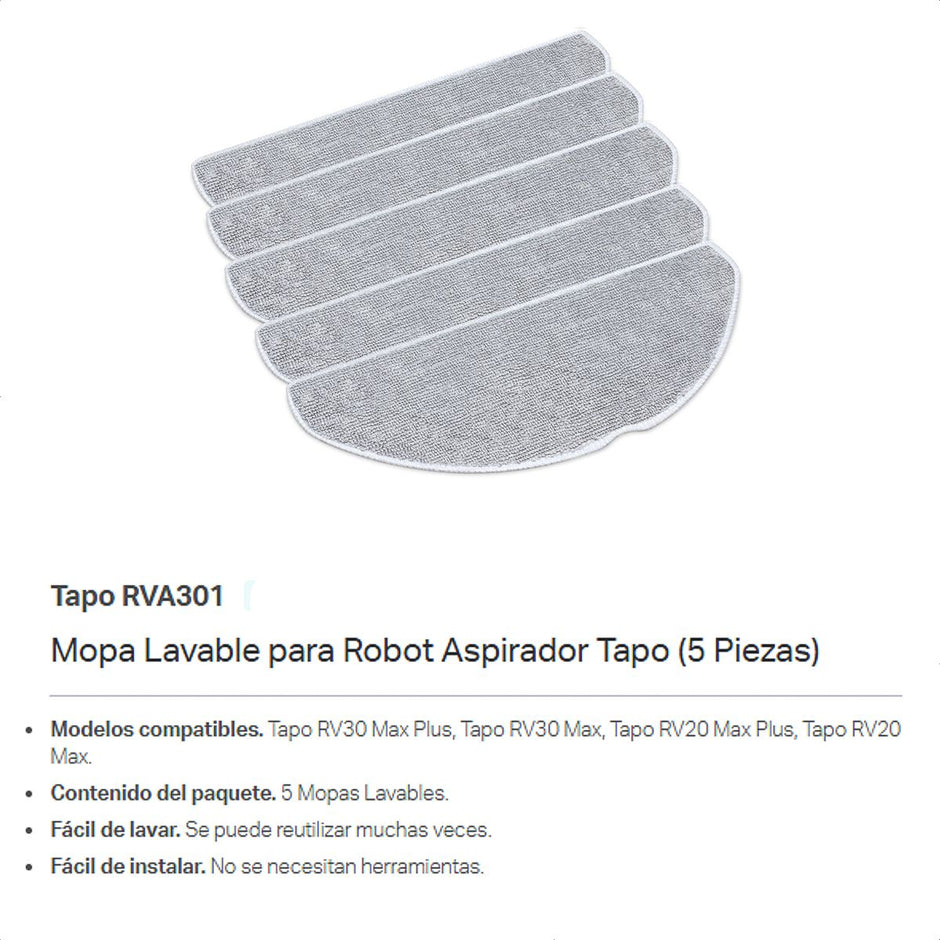 Mopas Fregado Para Robot Aspirador Tp-link Tapo RVA301 / Pack X 5