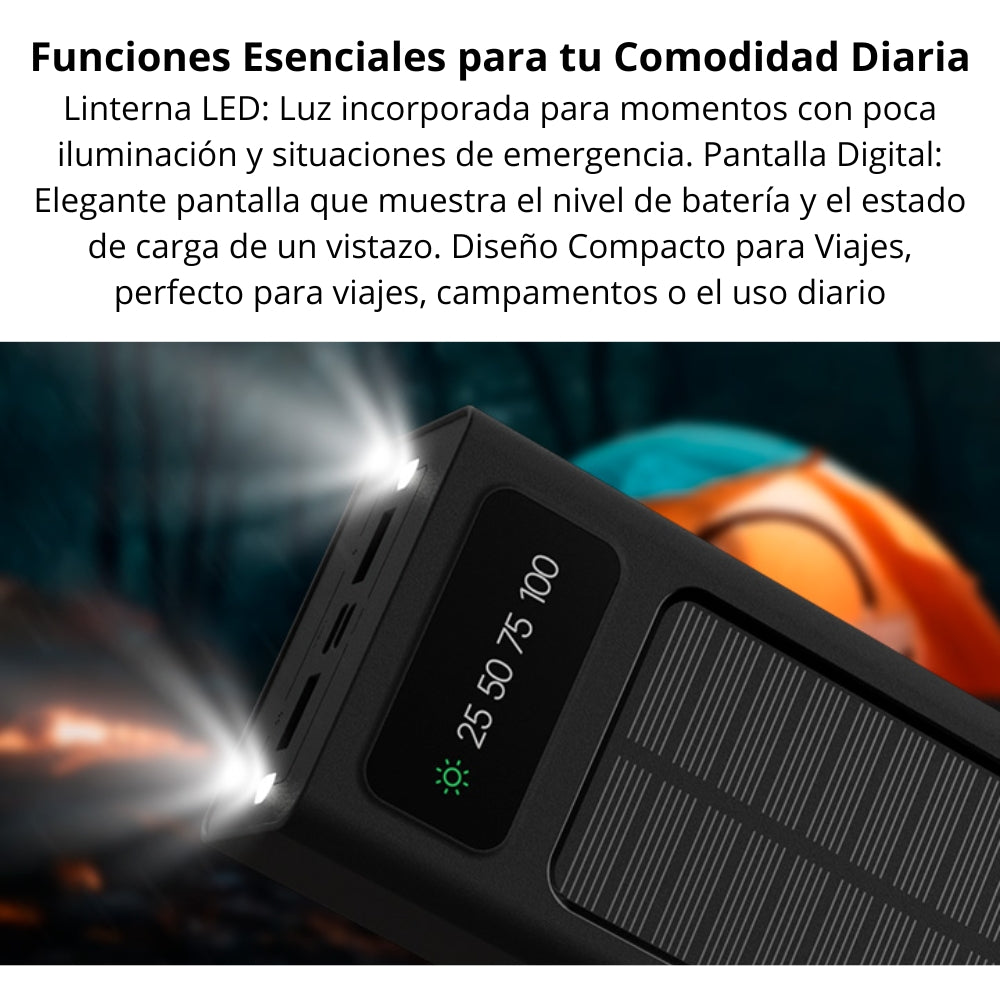 Power Bank 30.000 mAh con Panel Solar Xtech XPB-300 Multiples Puertos, Linterna