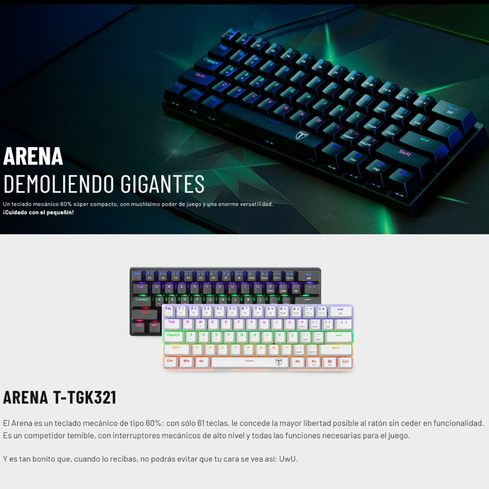T-Dagger Teclado Mecánico T-TGK321 Arena Lite Switch Red 60% Rainbow Español LAT negro antighosting RGB