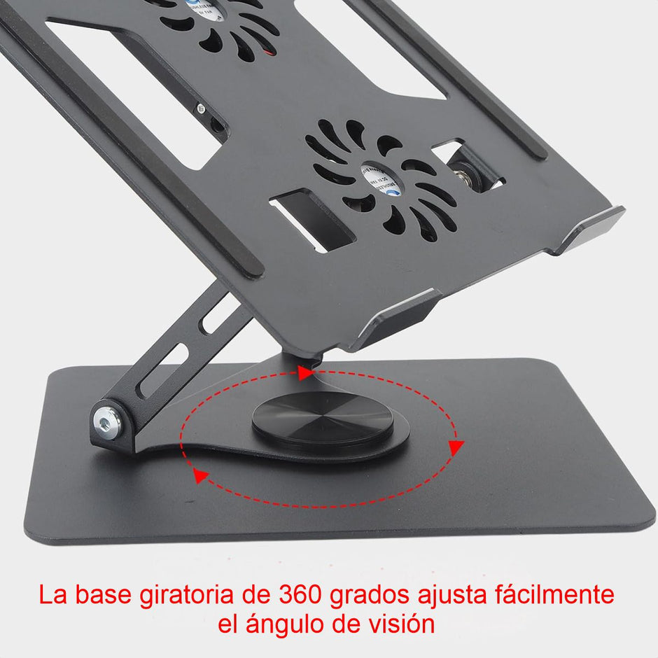 Base Portátil Plegable Metálica Con 2 Ventiladores Gira 360°