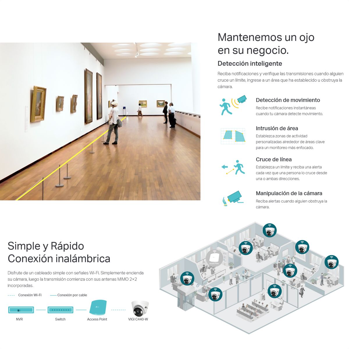 Cámara Seguridad TP-Link VIGI C440-W, Wi-Fi 4MP Visión Full Color 24/7 Detección Inteligente