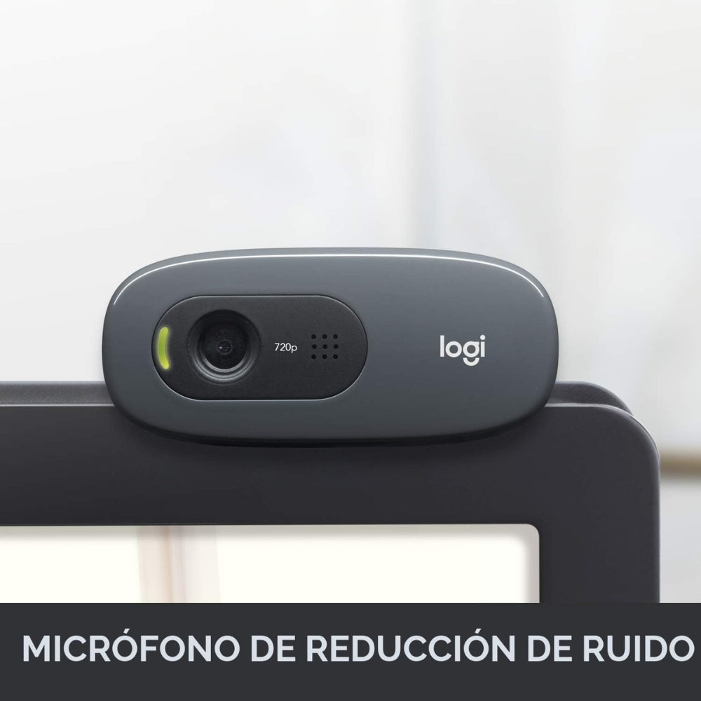 Cámara Web Logitech C270 HD 720p 30fps Micrófono Reductor de Ruido USB RightLight 2 Meet/Teams - Negro