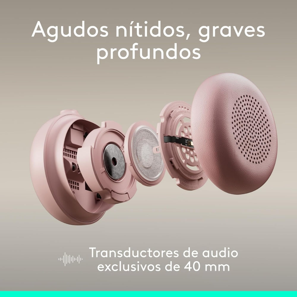 Audífonos Diadema Profesional Logitech Zone Wireless 2 ES Bluetooth ANC Híbrida Adaptativa - Rosado