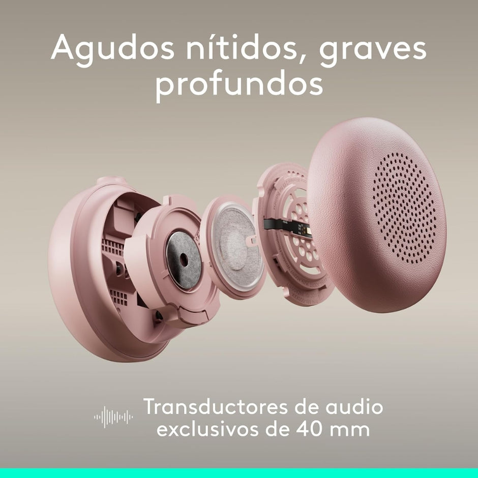 Audífonos Diadema Profesional Logitech Zone Wireless 2 ES Bluetooth ANC Híbrida Adaptativa - Rosado