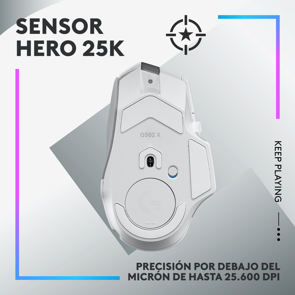 Mouse Gamer Inalámbrico Logitech G502 X PLUS RGB HERO 25K DPI 13 Botones - Blanco