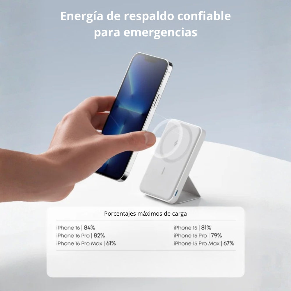 Batería Magnética Power Bank Anker MagGo 622 MagSafe 5000mAh Soporte Plegable USB-C iPhone - Blanco