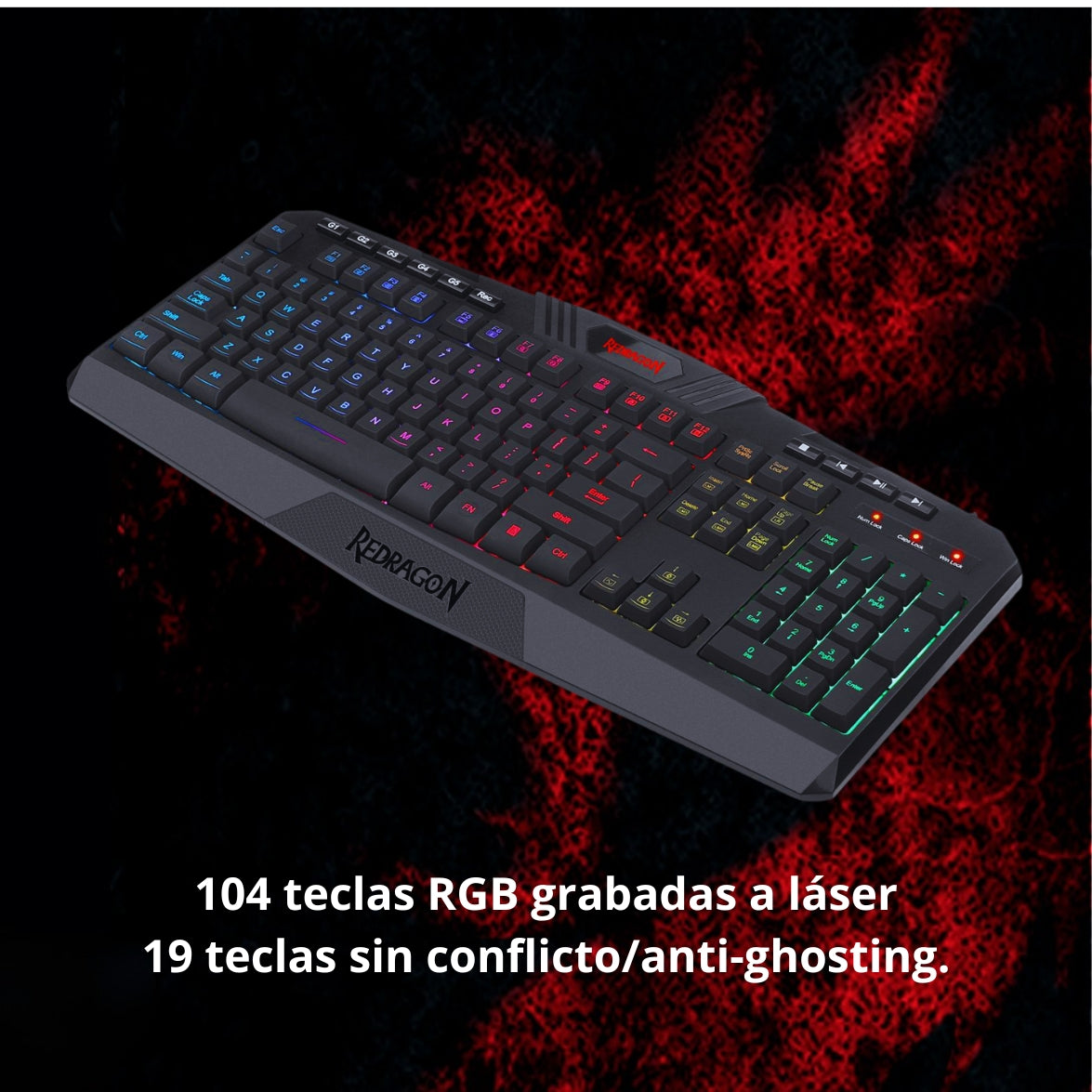 Teclado Gamer Redragon K503 Harpe RGB Retroiluminado 104 Teclas Antighosting Multimedia