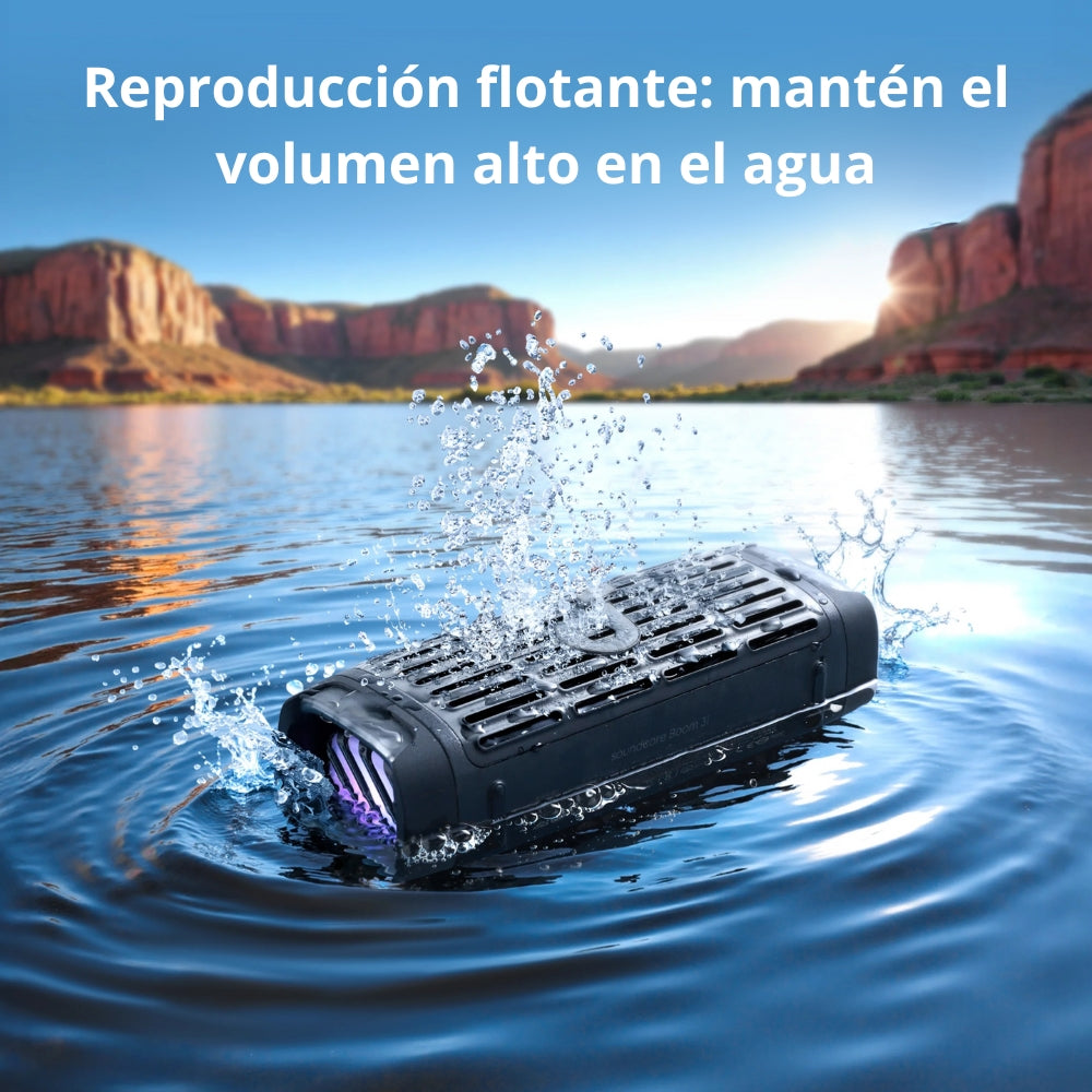 Parlante Bluetooth Soundcore Boom 3i Protección IP68 Polvo y Agua Mar 50W RMS Batería 16h Luces LED App