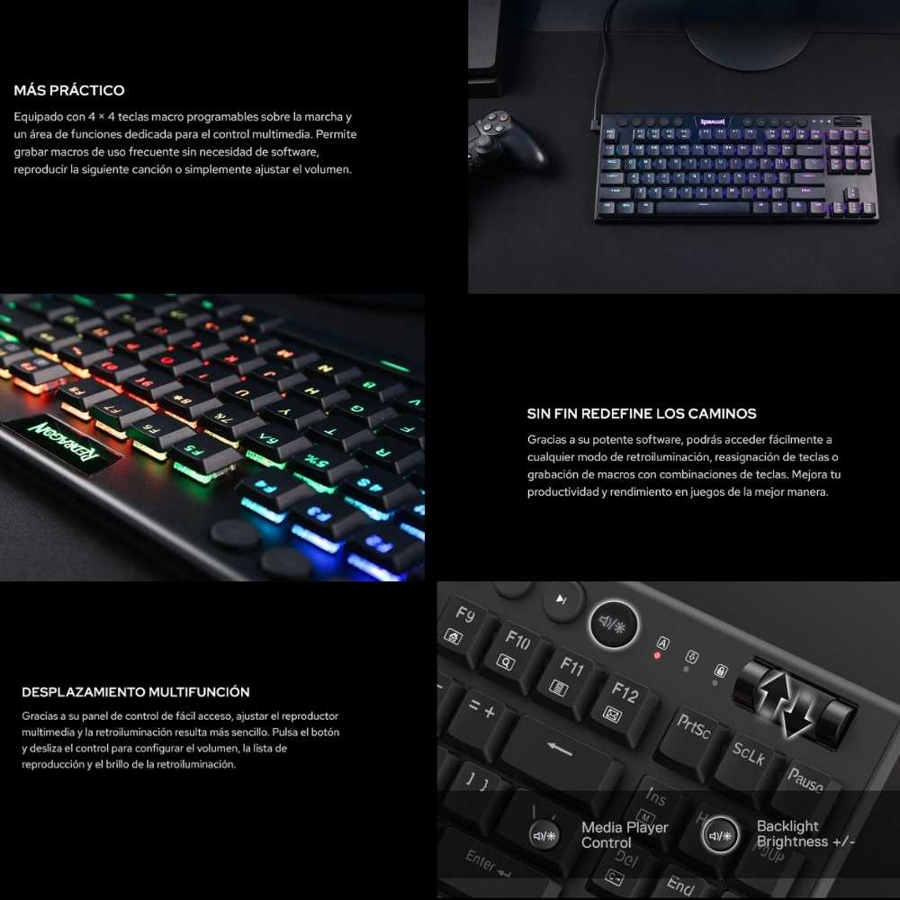Teclado Gamer Mecanico Redragon Horus TKL Alambrico Bajo Perfil Switch Red - Negro