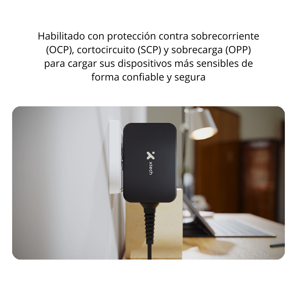 Cargador Laptop Xtech XTC-230 Adaptador Corriente GaN 65W USB-C Carga Rápida Cable 1.8m Celular Tablet