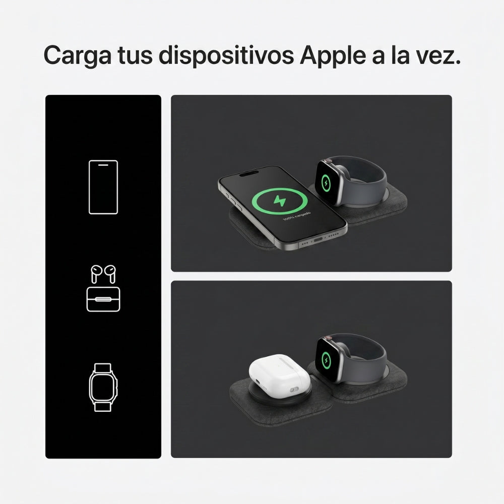 Cargador Inalámbrico Belkin 2 en 1 Magnetic Travel Pad Qi2 WIZ026ttBK 15W iPhone AirPods Carga Rápida