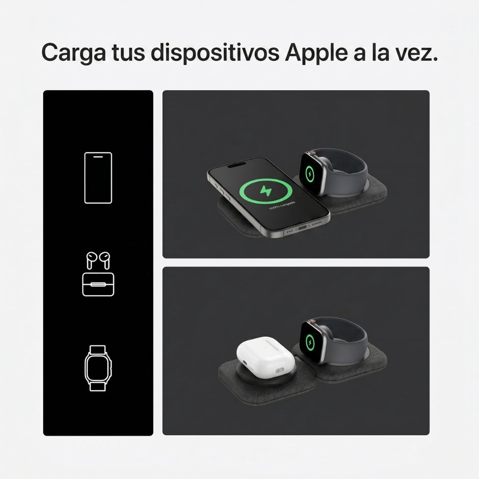 Cargador Inalámbrico Belkin 2 en 1 Magnetic Travel Pad Qi2 WIZ026ttBK 15W iPhone AirPods Carga Rápida