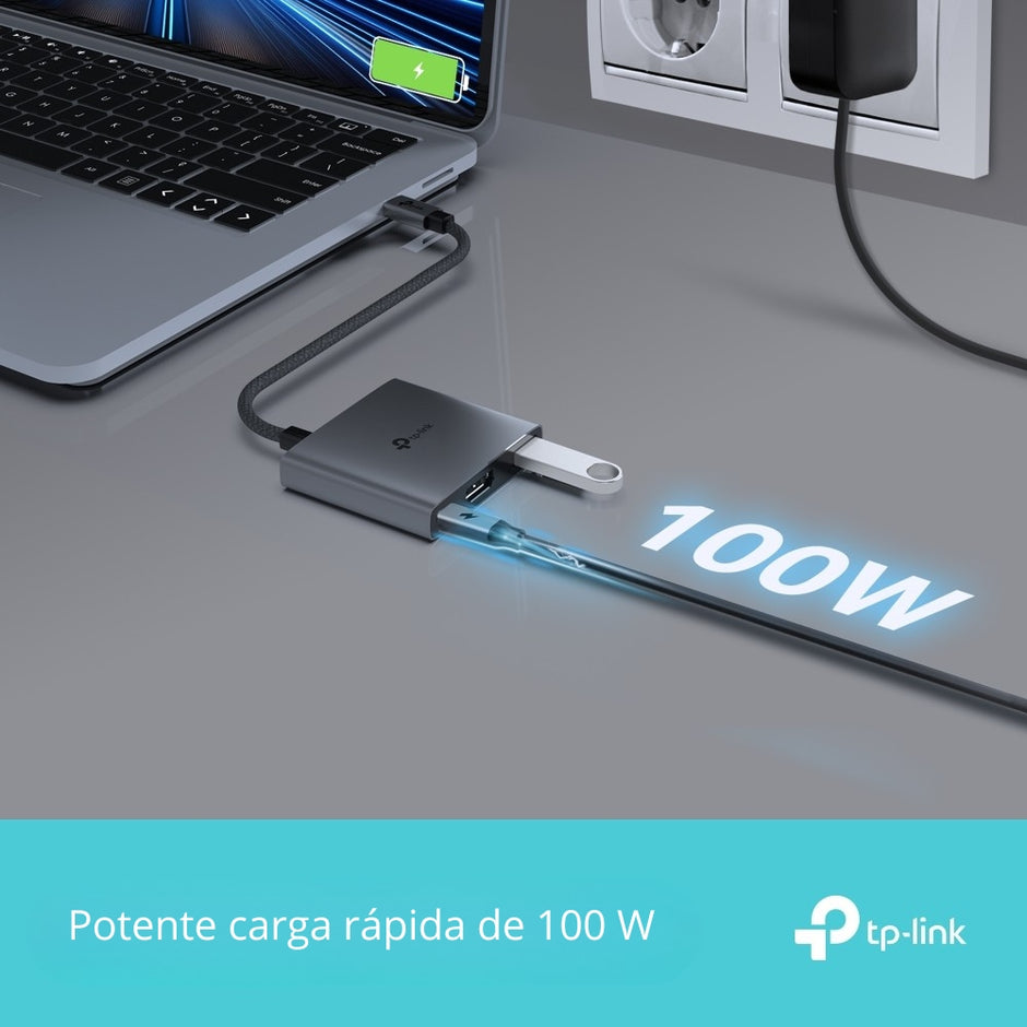 Hub USB-C TP-Link UH3020C 3 en 1 con HDMI 4K, 2x USB 3.0, USB-C PD 100W y Conexión LAN Para Laptop y PC