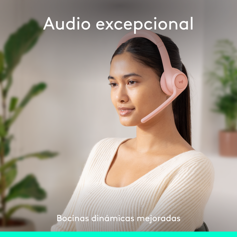 Diadema Profesional Bluetooth, Logitech Zone 300, Con Micrófono, Rosa