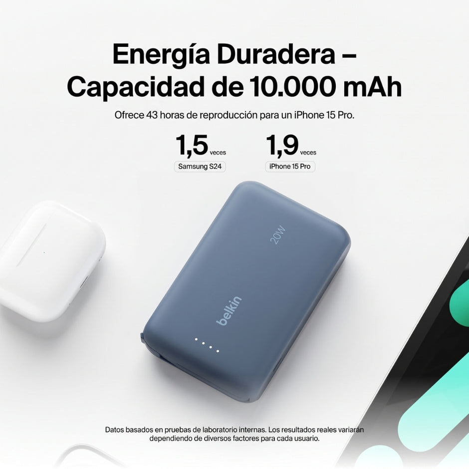 Batería Portátil Power Bank Belkin BoostCharge 10000mAh 20W Power Delivery Cable USB-C Integrado - Azul