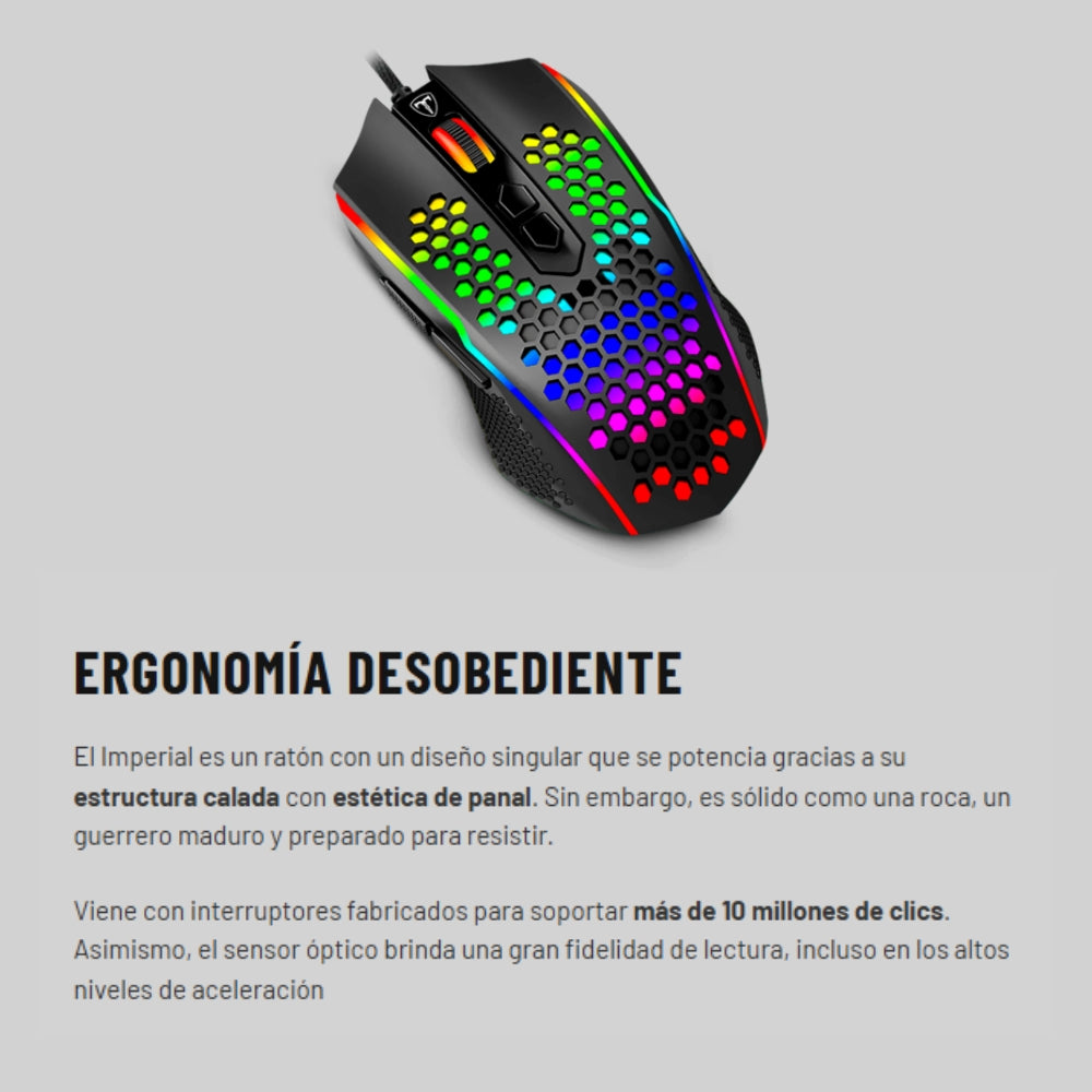 Mouse Gamer T-dagger Imperial Lite, Iluminacion Rgb, 8 Botones Programables, 7200 Dpi Blanco