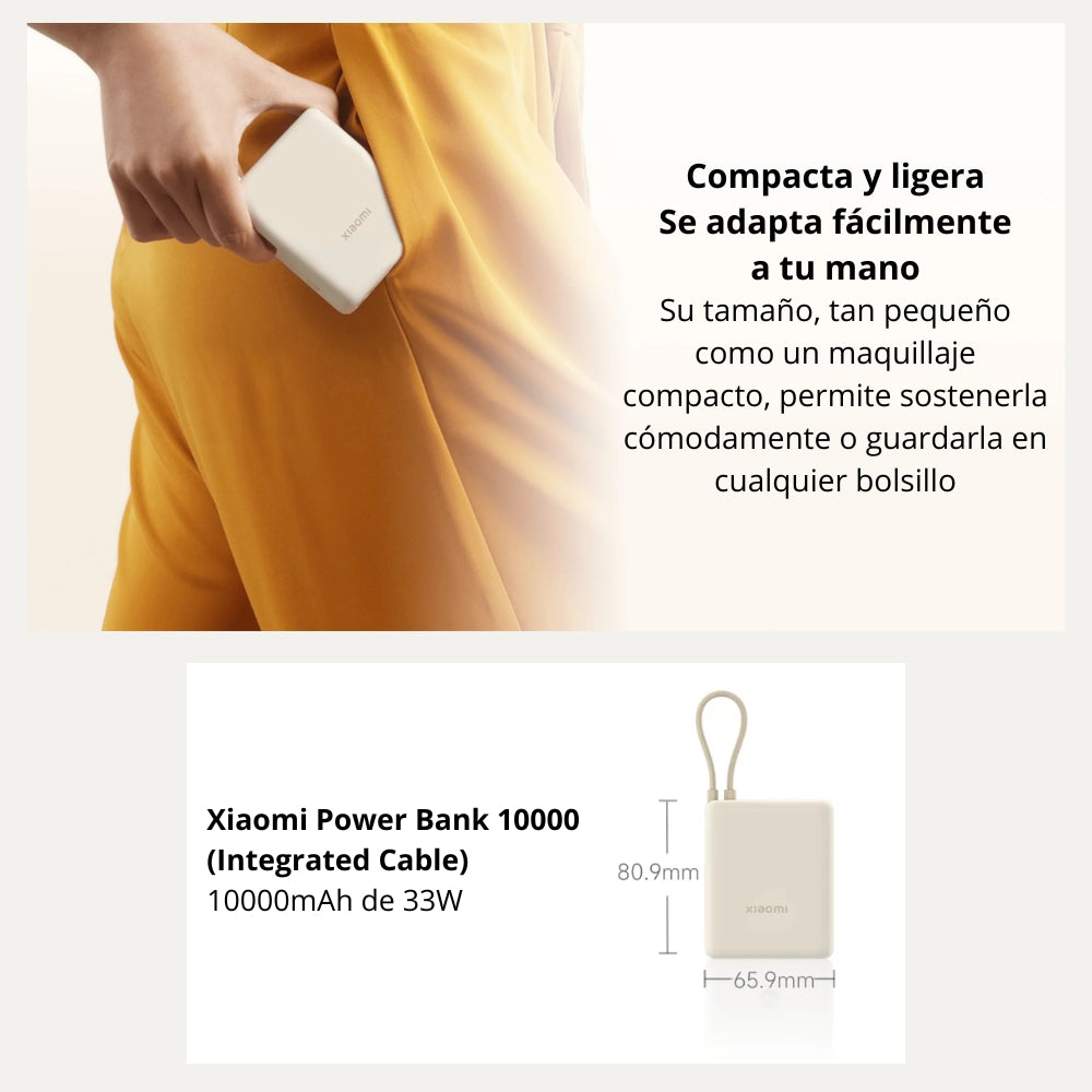 Power Bank Xiaomi 10000mAh 33W con Cable USB‑C Integrado Carga Rápida Diseño Compacto Azul