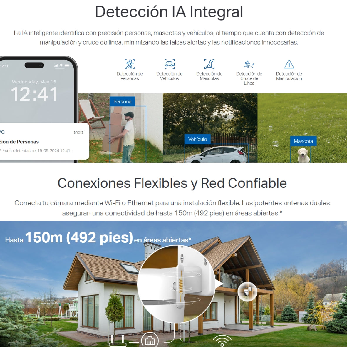 Cámara IP WiFi TP-Link Tapo TC42 Robótica 360° para Exteriores con Visión Nocturna a Color y Detección IA Avanzada