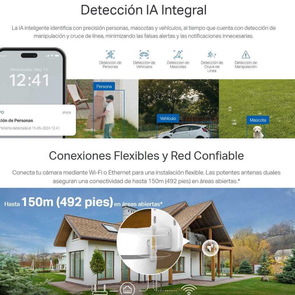 Cámara IP WiFi TP-Link Tapo TC42 Robótica 360° para Exteriores con Visión Nocturna a Color y Detección IA Avanzada