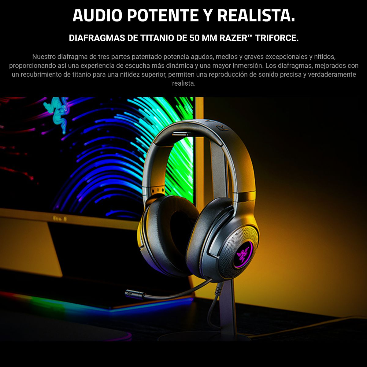 Razer Kraken V3 Audífonos Gamer RGB USB / THX Audio, Negro